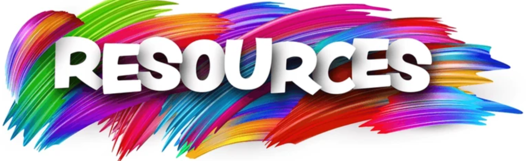 Colorful banner with the word resources