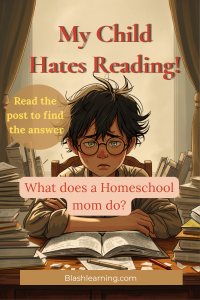 Child sitting in front of a book with a look that shows that he hates reading.